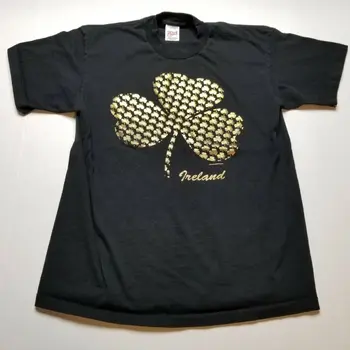 Airija Shamrock T-Shirt Mens L Juodojo Aukso Blizga Priekalo Dobilų Veiksmų S99