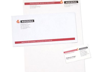 AGESINA Firminio stilius, vizitinių kortelių, blankų, vokų maketavimas ir gamyba